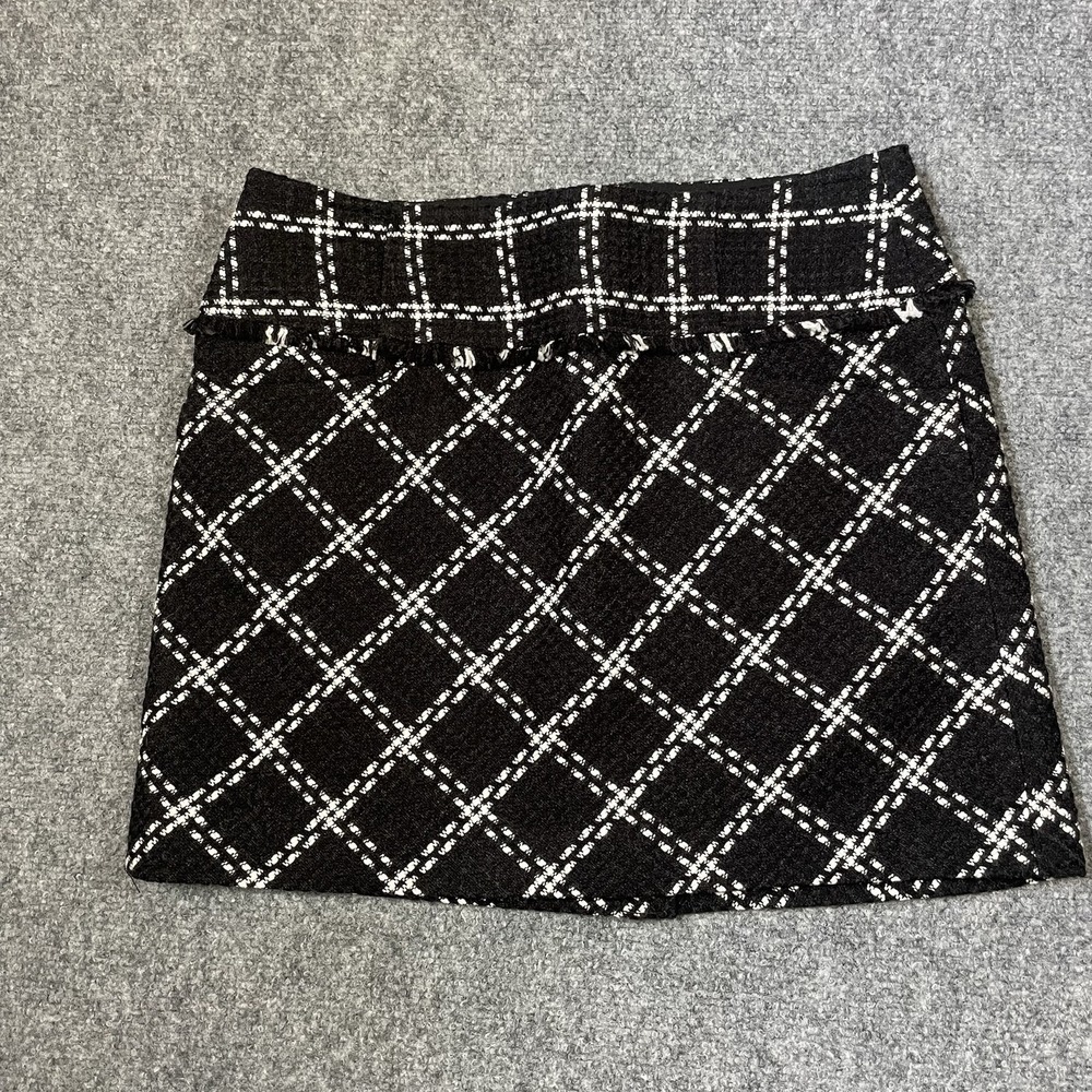NWT Forenza Tweed Mini Skirt Womens 2 Black White Plaid‎ Preppy Office Siren
